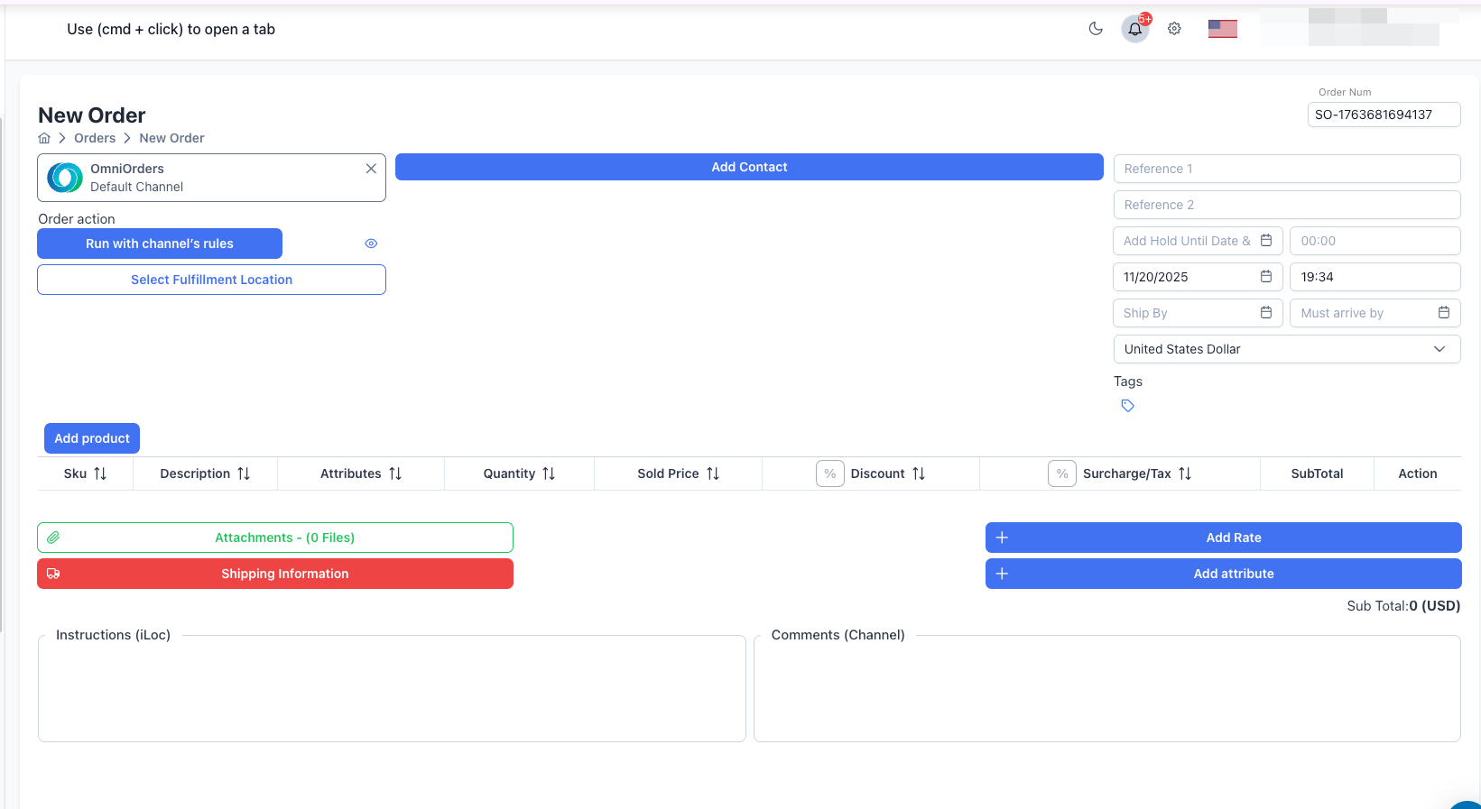 New Order Creation Form
