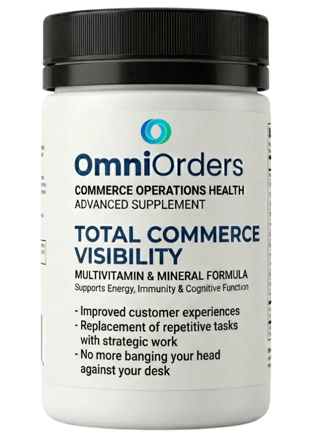 Sample ecommerce product — OmniOrders-branded supplement bottle mockup